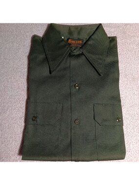 Dee Cee Mens Vintage Permanent Press Black Button-Up Shirt Size 15 Small 1970's